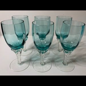 Vintage Aqua Blue Cordial Glasses with Ornate Twisted Stem - Set of 6